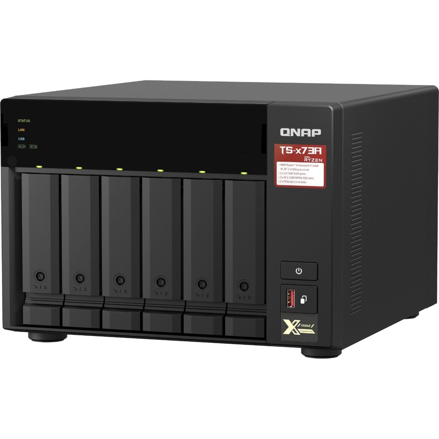 QNAP TS-673A-8G-US TS-x73A NAS Opslag Systeem Quad-core Ryzen V1500B 8GB DDR4 6-Bay 2.5GbE Ethernet