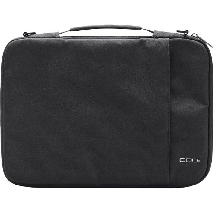 Front view of black CODi Aegis 13.3-inch laptop sleeve with handle-alternate-image1