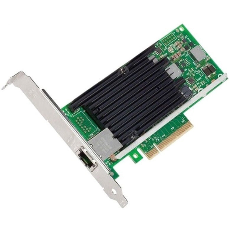 Axiom 10GbE PCIe network card featuring black heatsink and single RJ45 port with green PCB design