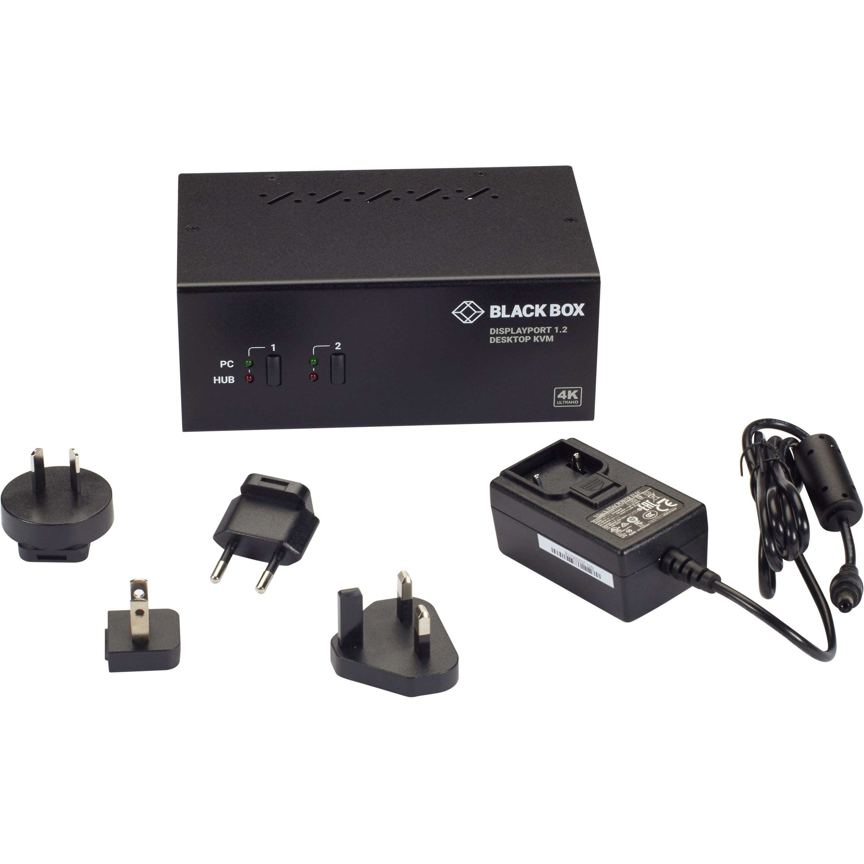 جهاز تبديل KVM Black Box KV6222DP - مراقبان مزدوجان، منفذ عرض 1.2، 4K 60Hz، محور USB 3.0، صوت، مشاركة جهازي كمبيوتر مع شاشتين 4K  العلامة التجارية: Black Box