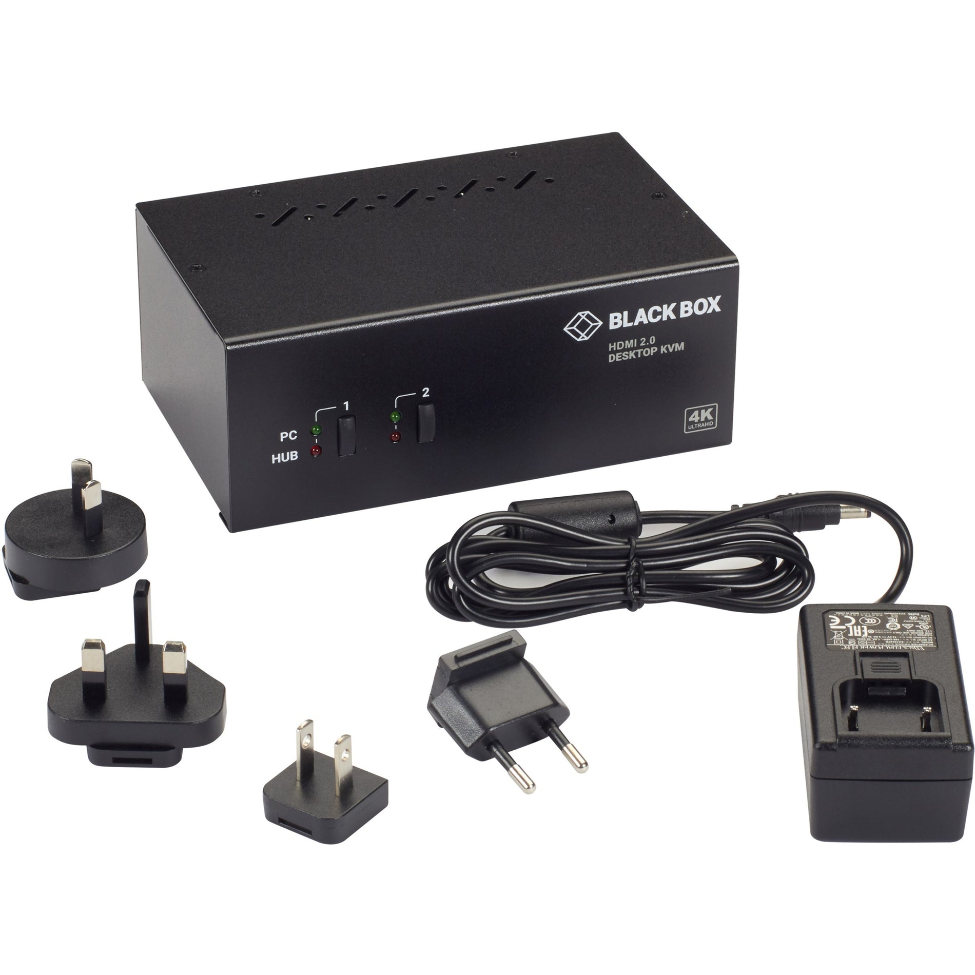 Black Box KV6222H Commutateur KVM - 2-Port Double-Moniteur HDMI 2.0 4K 60Hz Concentrateur USB 3.0 Audio Partagez Deux Écrans 4K avec Deux Ordinateurs