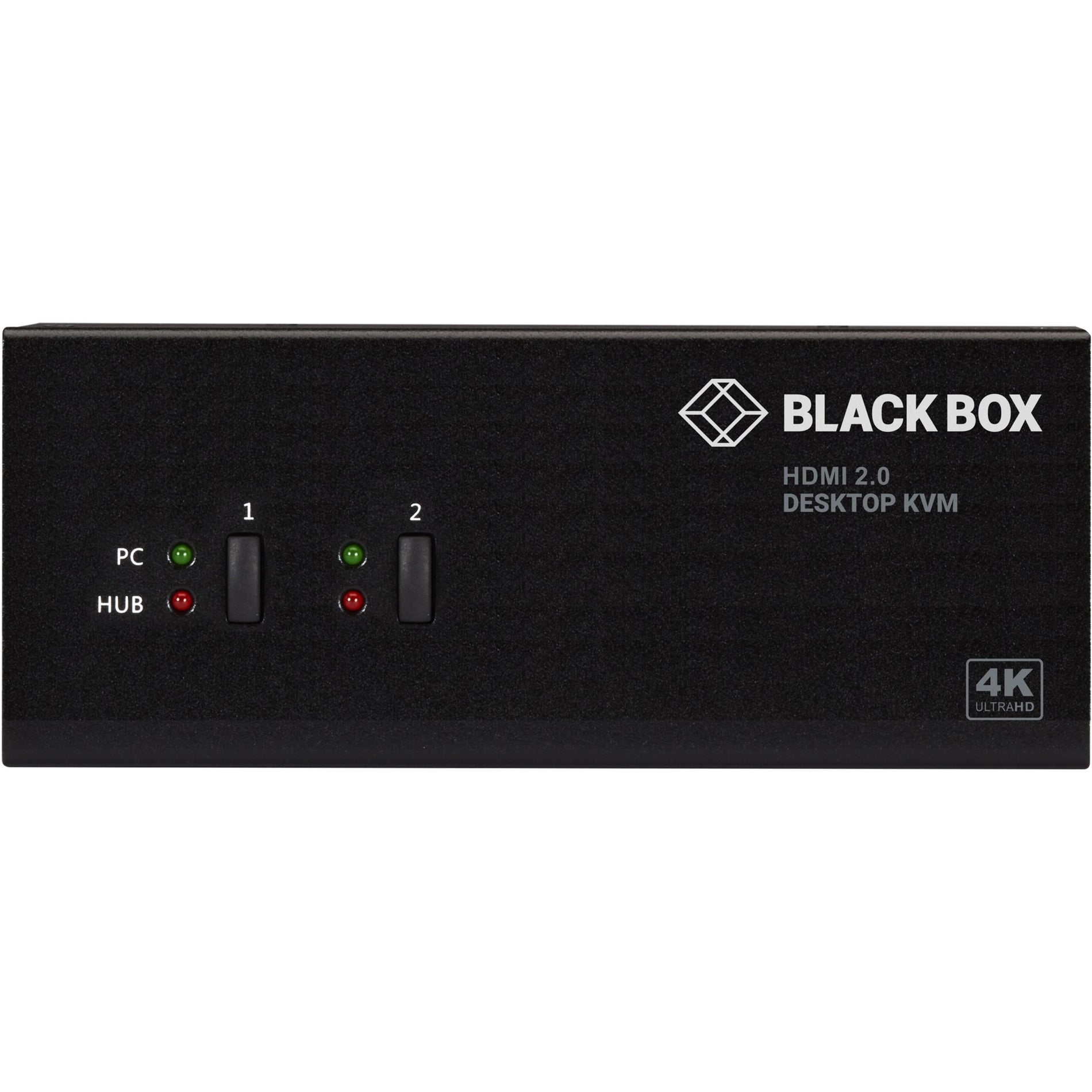 ブラックボックス KV6222H KVMスイッチ - 2ポート、デュアルモニター、HDMI 2.0、4K 60Hz、USB 3.0ハブ、オーディオ、2つのコンピューターで2つの4Kディスプレイを共有する