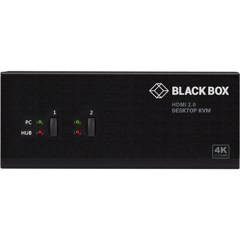 Front panel view of Black Box KV6222H KVM switch showing LED indicators and control switches