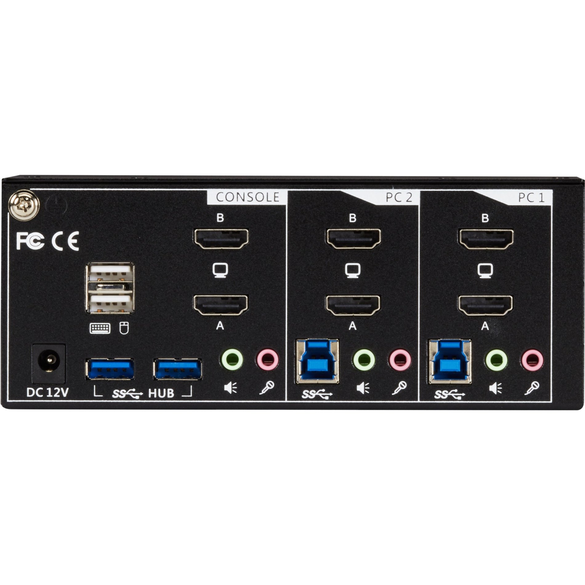 جهاز التبديل KV6222H KVM من Black Box - 2 منفذ، شاشتان، HDMI 2.0، 4K 60 هرتز، USB 3.0 هاب، صوت، مشاركة شاشتان 4K مع جهازي كمبيوتر Black Box