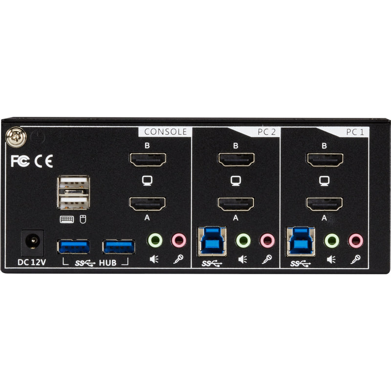 Rear panel interface of Black Box KV6222H KVM switch showing HDMI, USB, and audio ports