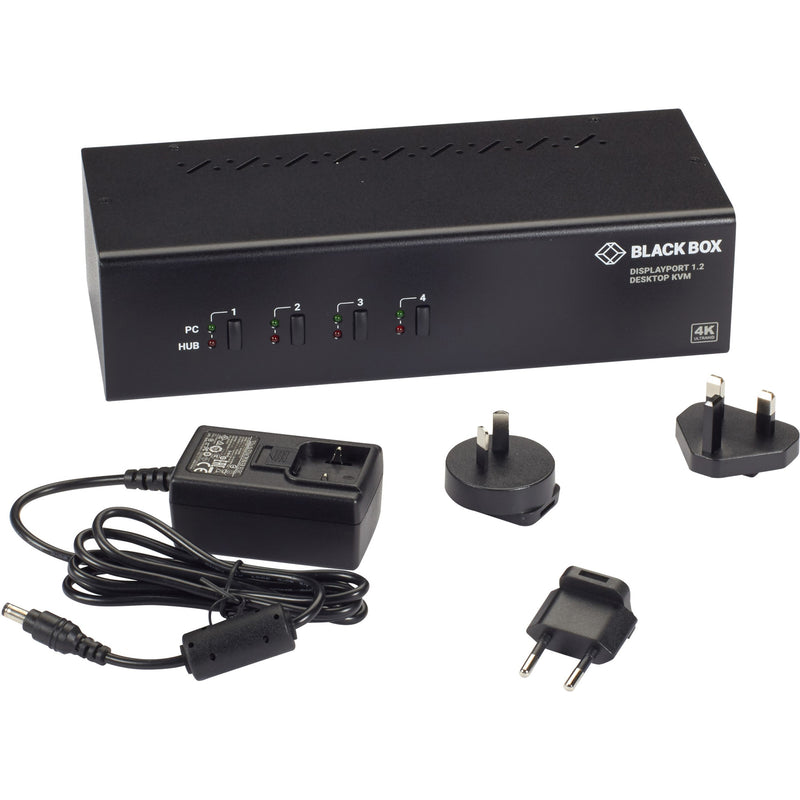 Black Box KV6224DP KVM switch with included power supply and international power adapters