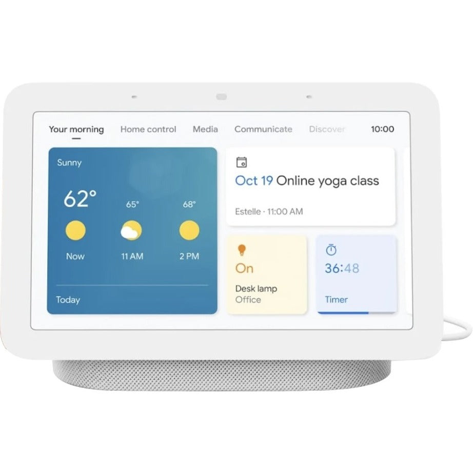 Google Nest Hub displaying morning dashboard with weather, calendar, and smart home controls-alternate-image1