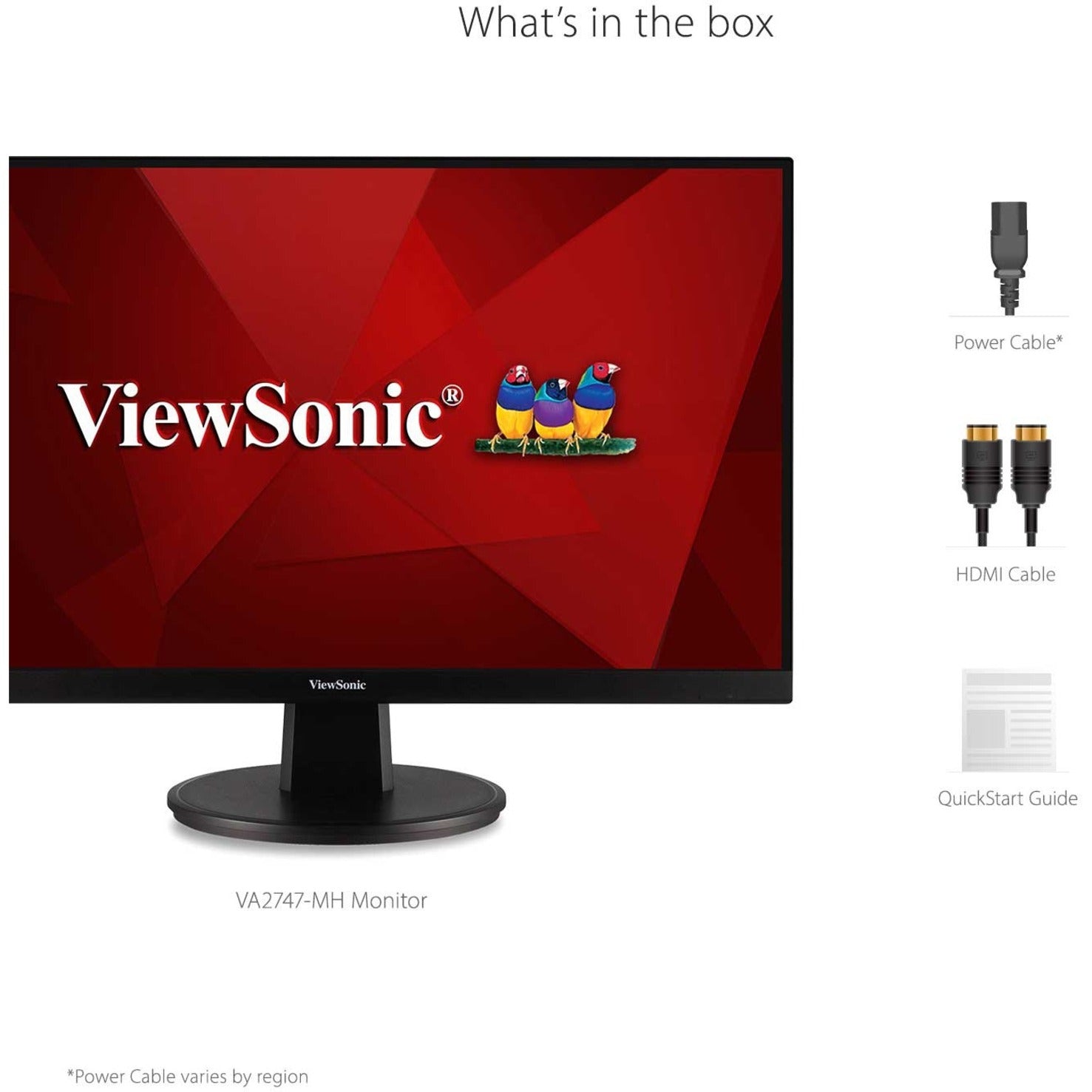 شاشة LCD عريضة ViewSonic VA2747-MH، دقة عالية كاملة 27"، HDMI، VGA، سطوع 250 نيت، 16.7 مليون لون