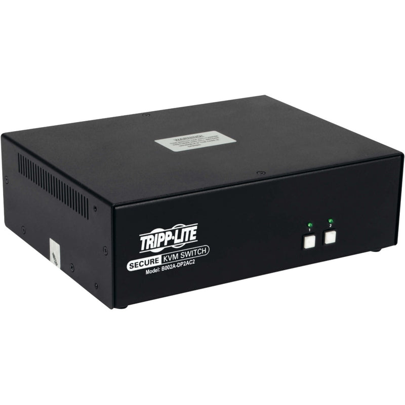 Front view of Tripp Lite B002A-DP2AC2 secure KVM switch showing status LEDs and selection buttons