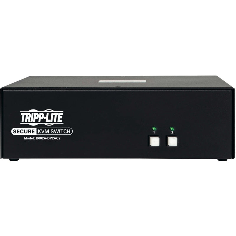 Close-up front view of Tripp Lite secure KVM switch control panel with numbered buttons and LED indicators