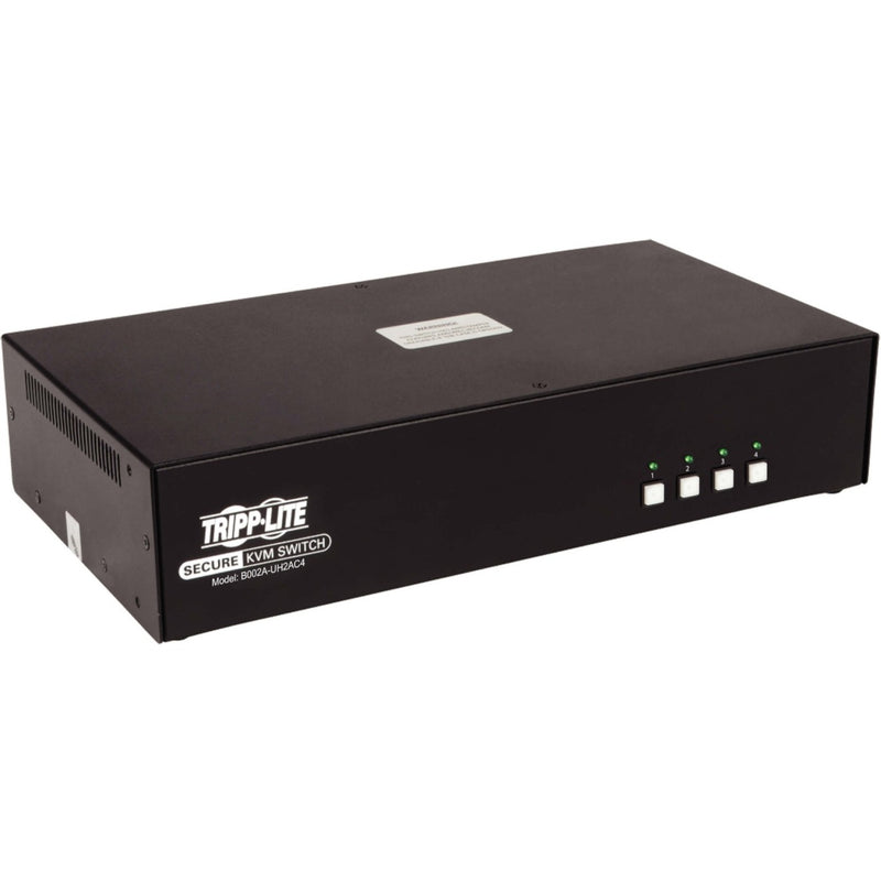 Front view of Tripp Lite B002A-UH2AC4 secure KVM switch showing four illuminated selection buttons