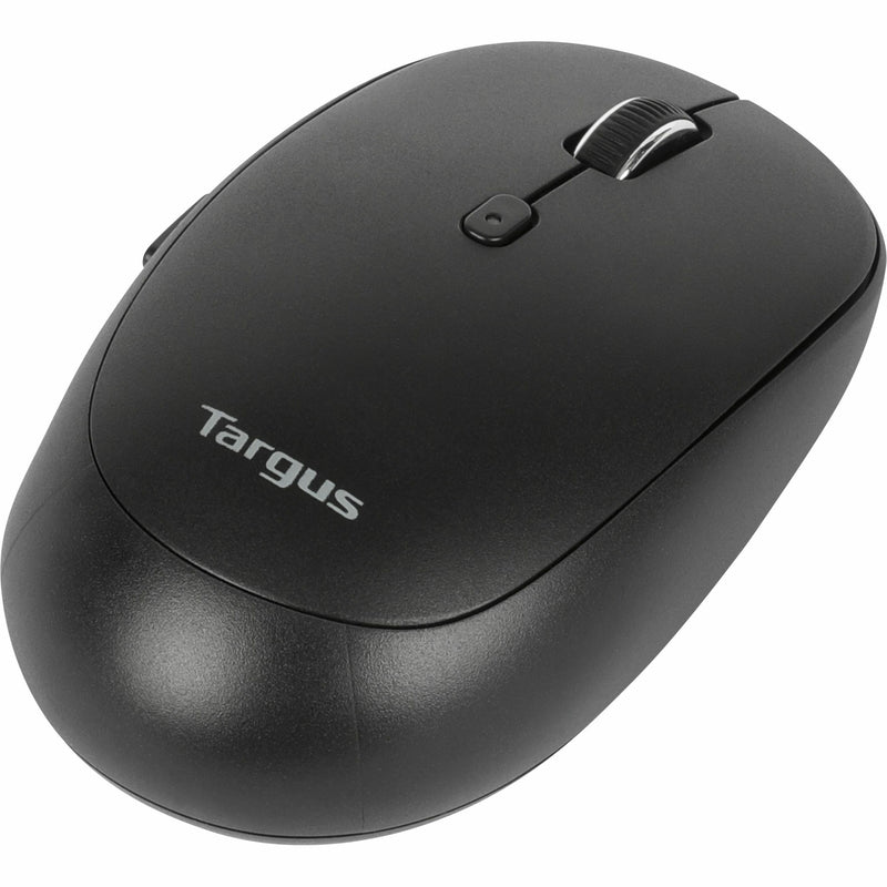 Top view of black Targus wireless mouse showing scroll wheel and clean design