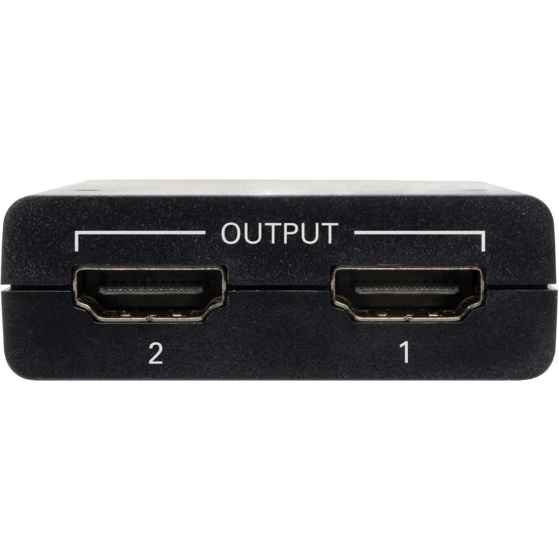 Close-up view of HDMI splitter output ports labeled 1 and 2