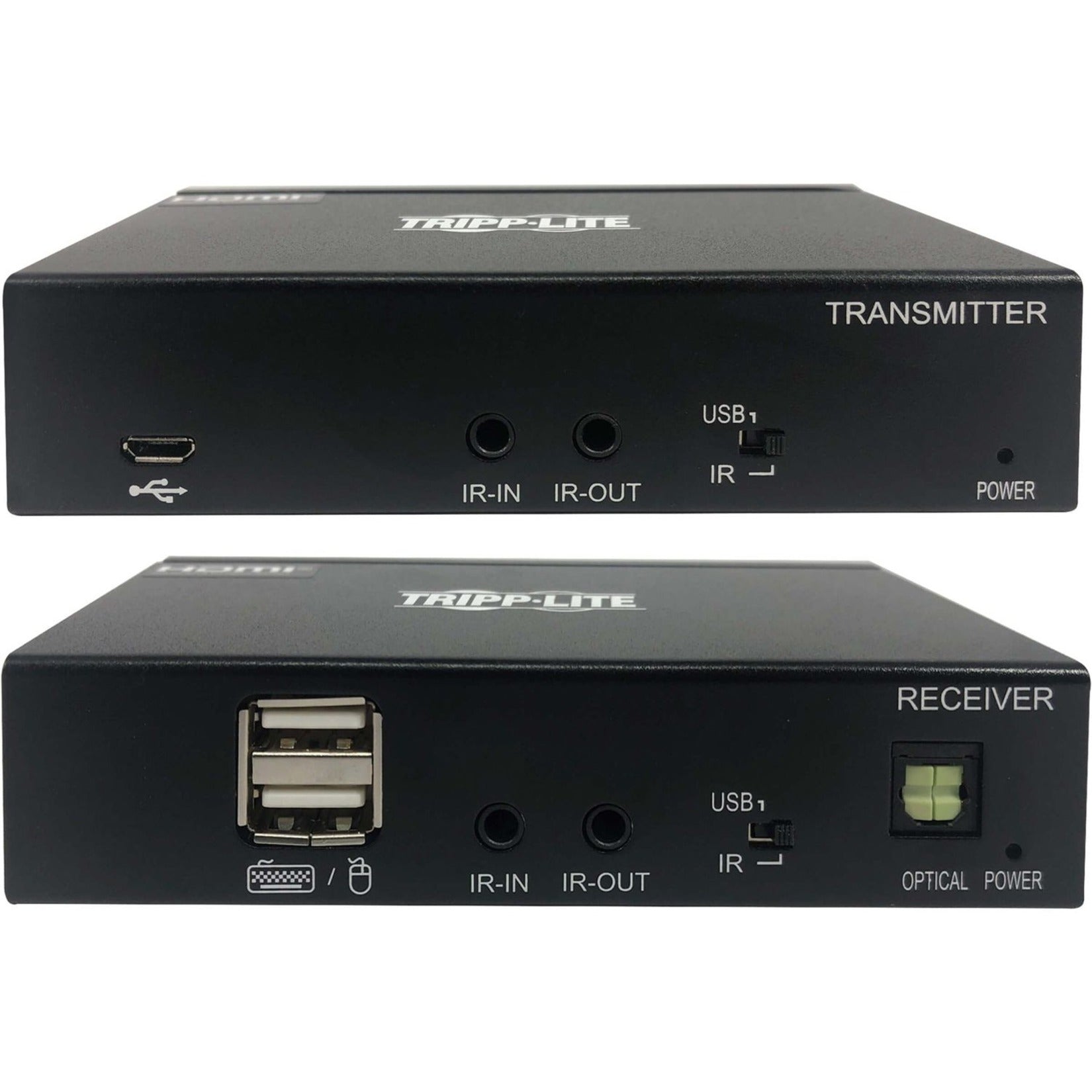 Side profile view of Tripp Lite B127A-1A1-BDBD KVM extender showing USB ports and optical indicators-alternate-image2