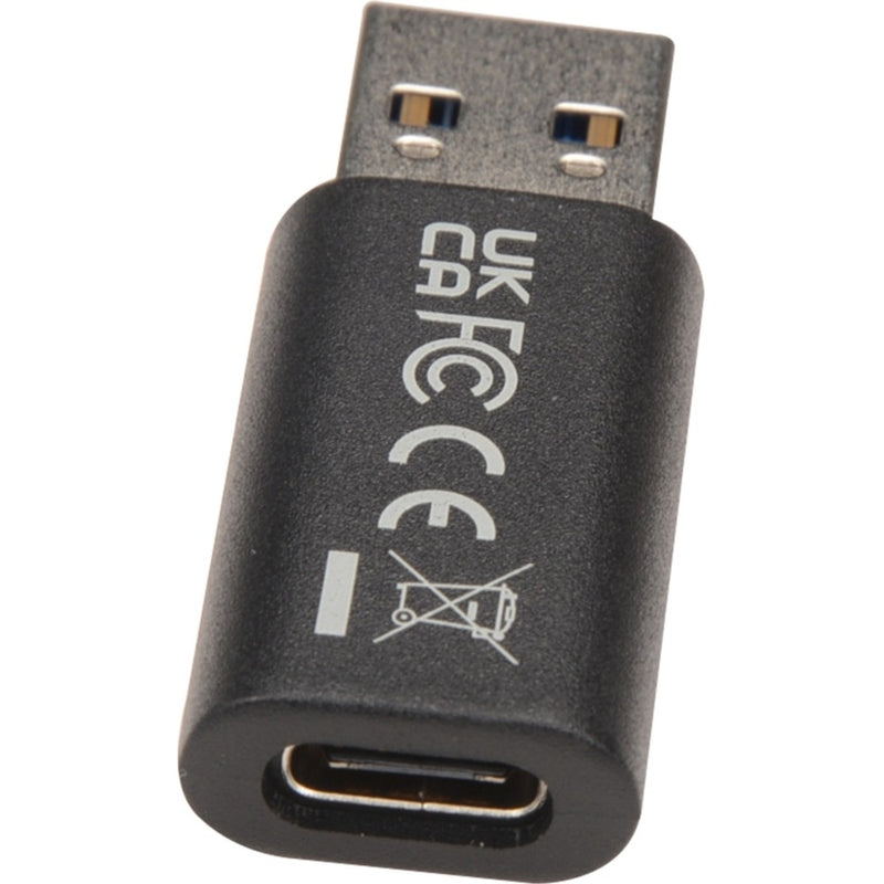 USB-A connector end of V7 adapter with regulatory markings