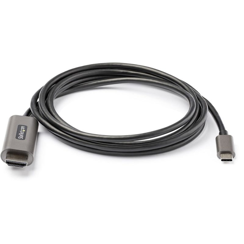 Full-length view of 6ft USB-C to HDMI cable showing flexible black cable and space gray connectors