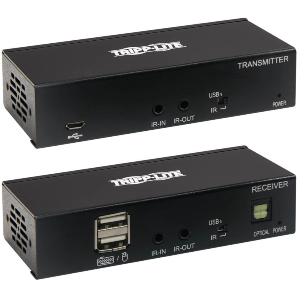 Front view of Tripp Lite KVM extender transmitter and receiver units showing USB and IR ports-alternate-image1