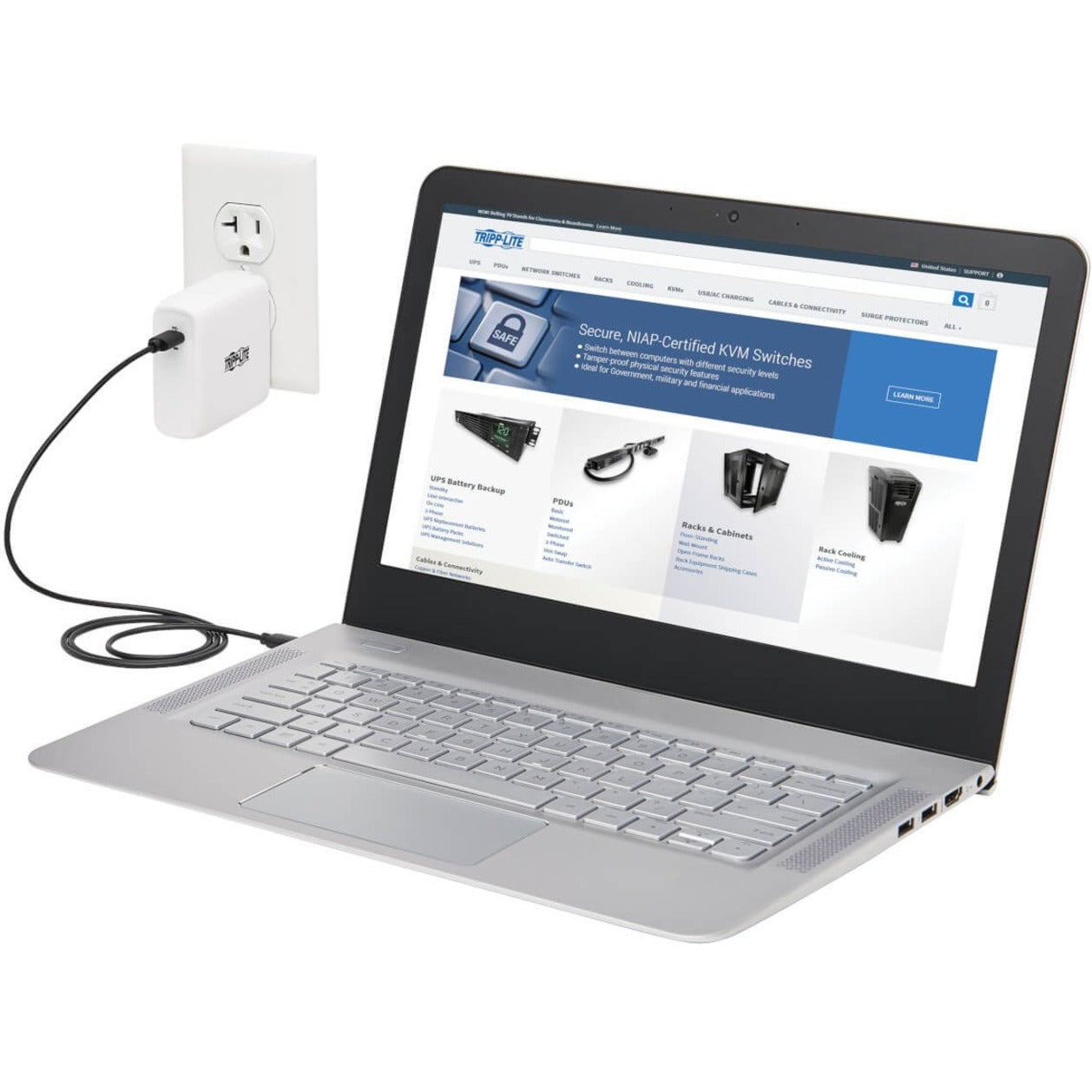 Tripp Lite U280-W01-100C1G Kompakter 1-Port USB-C Wandladegerät GaN-Technologie 100W PD3.0 Laden Weiß