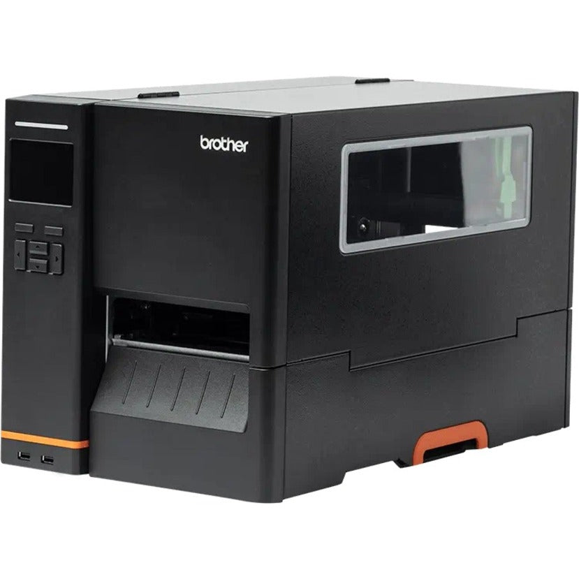 طابعة علامات صناعية Brother TJ4520TN بدقة 300 نقطة في البوصة، شاشة LCD، منفذ USB ومنفذ تسلسلي، محول طاقة مدرج