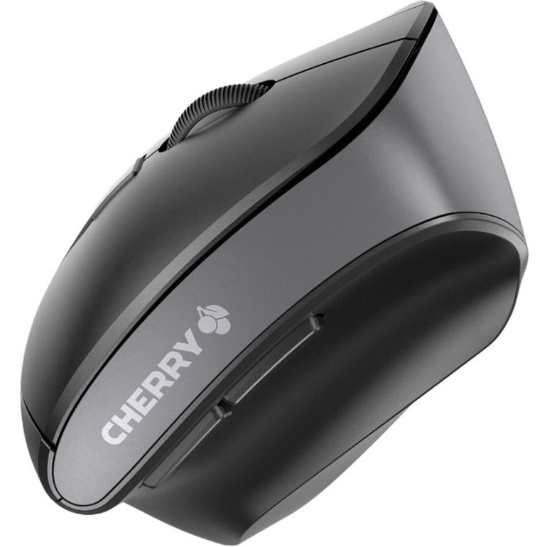 Angled view of CHERRY MW 4500 mouse showing ergonomic curve and button layout