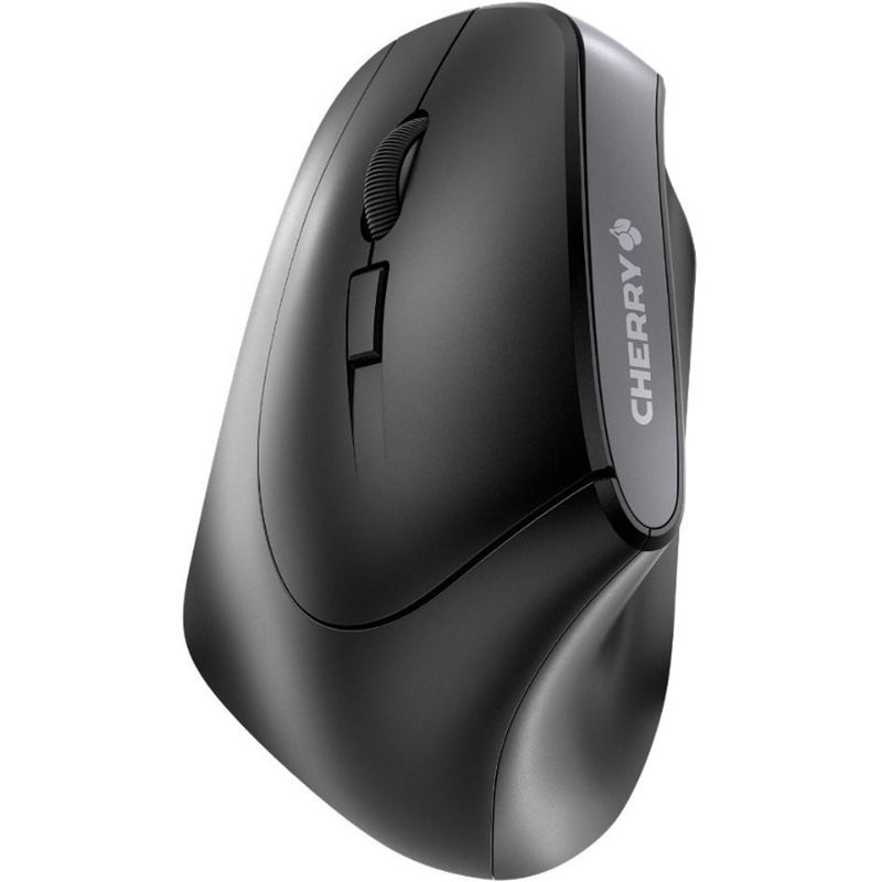 Side view of CHERRY MW 4500 left-handed ergonomic mouse showing 45-degree tilt design