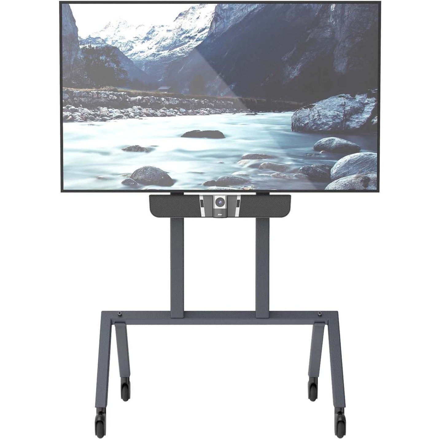 Front view of display and soundbar mount configuration on Heckler AV Cart-alternate-image2