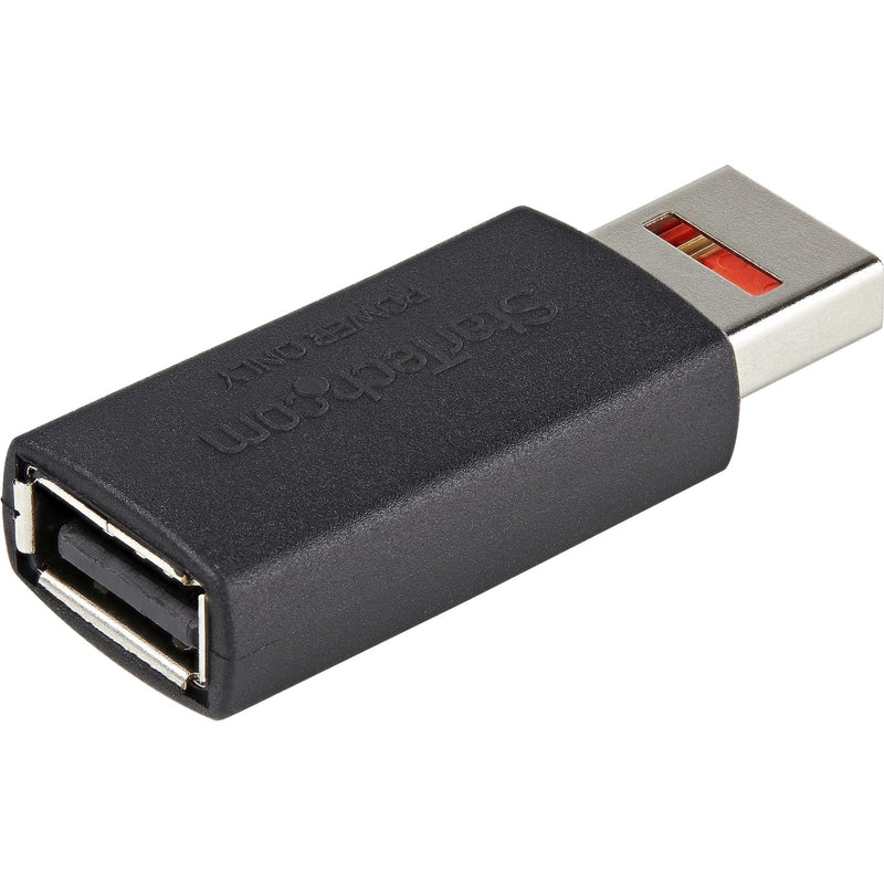 Angled view of StarTech.com USB data blocker showing both male and female USB connections