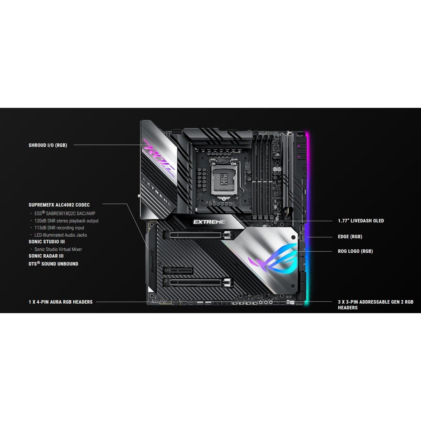 Asus ROG MAXIMUS XIII EXTREME Z590 LGA 1200 EATX Gaming Motherboard, PCIe 4.0, 18+2 Power Stages, 5x M.2, 10 Gb & Intel 2.5Gb LAN, Thunderbolt 4 Onboard, 1.77" Livedash OLED and AURA RGB Lighting