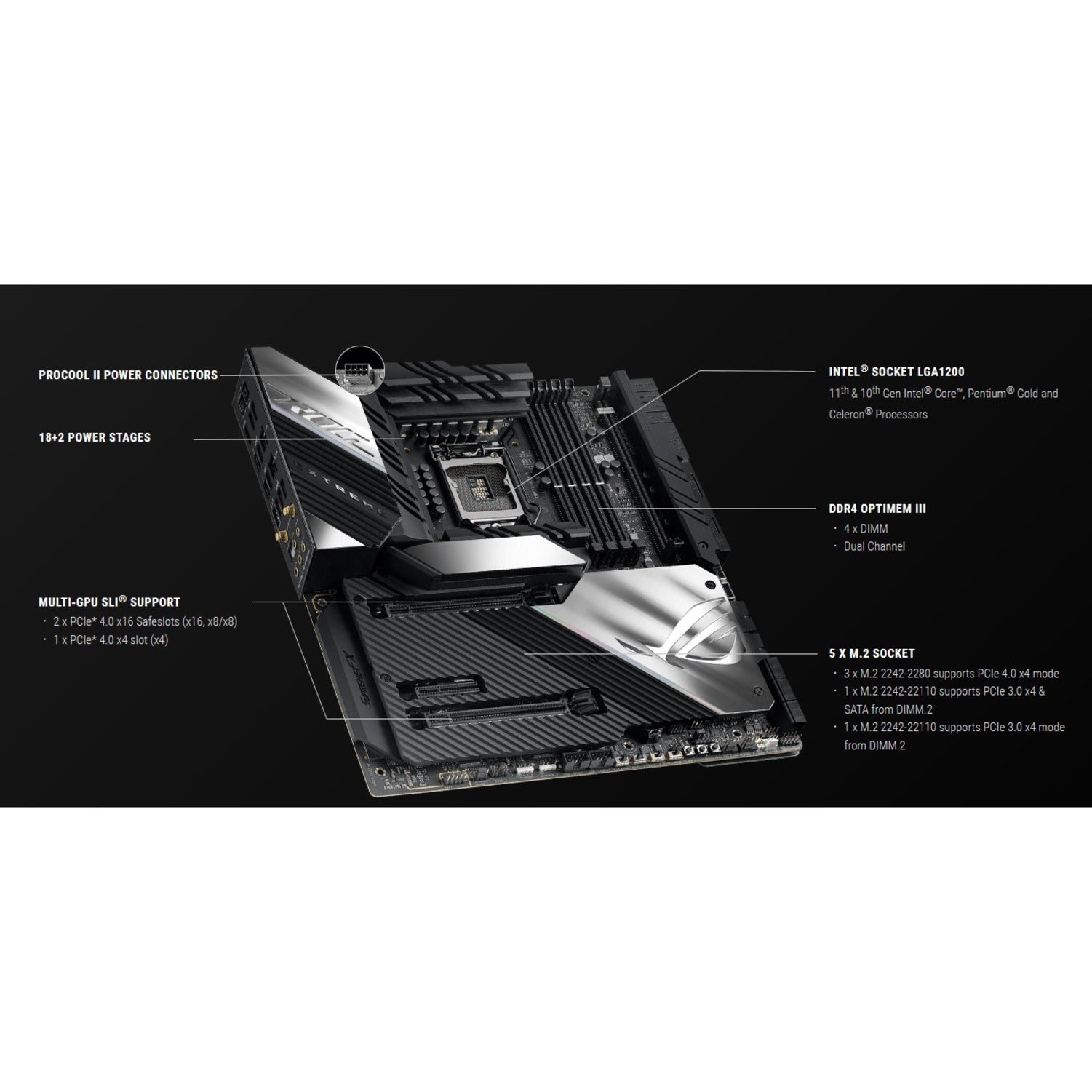 Asus ROG MAXIMUS XIII EXTREME Z590 LGA 1200 EATX Gaming Motherboard, PCIe 4.0, 18+2 Power Stages, 5x M.2, 10 Gb & Intel 2.5Gb LAN, Thunderbolt 4 Onboard, 1.77" Livedash OLED and AURA RGB Lighting