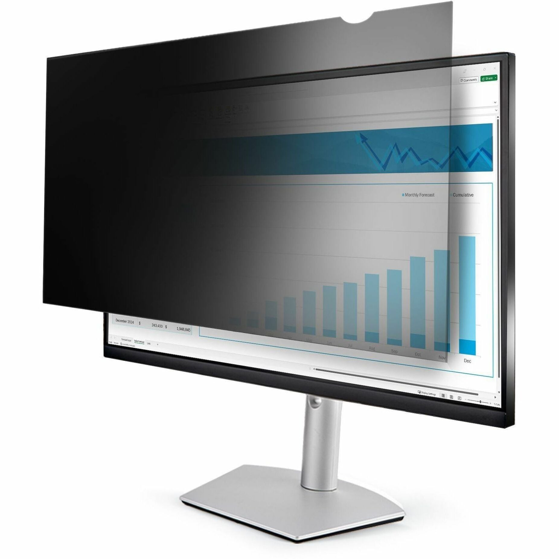 32-inch monitor privacy screen filter installed on a desktop display showing darkened view from side angles-alternate-image1