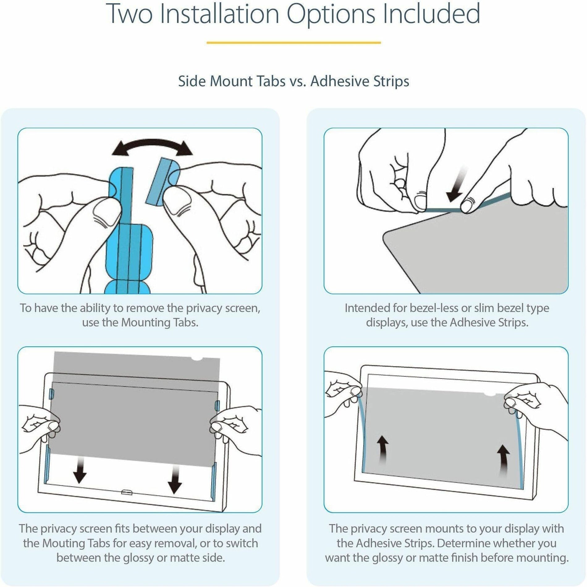 Installation guide showing both mounting tab and adhesive strip attachment methods-alternate-image7