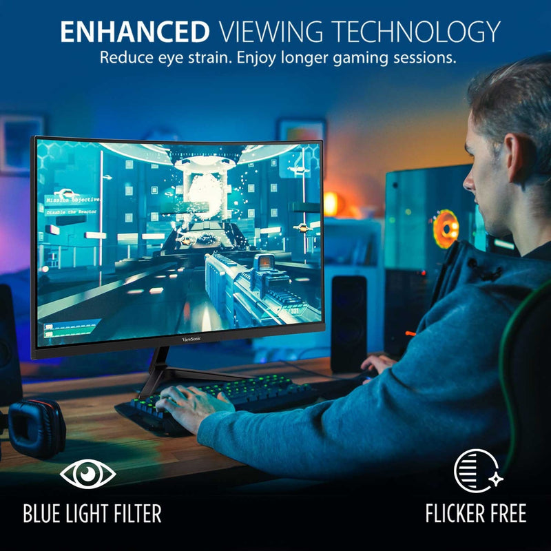 Gaming scene showing eye care technology features