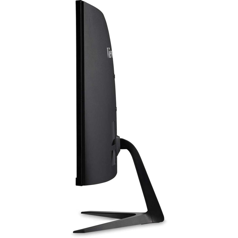 Side profile of ViewSonic gaming monitor showing curved design and stand