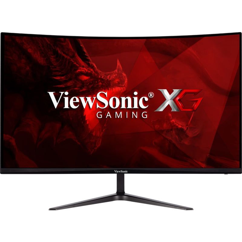 ViewSonic gaming monitor displaying red dragon-themed background with XG Gaming branding