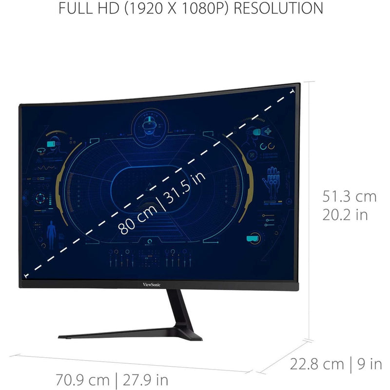 Monitor dimensions diagram showing 31.5-inch screen size