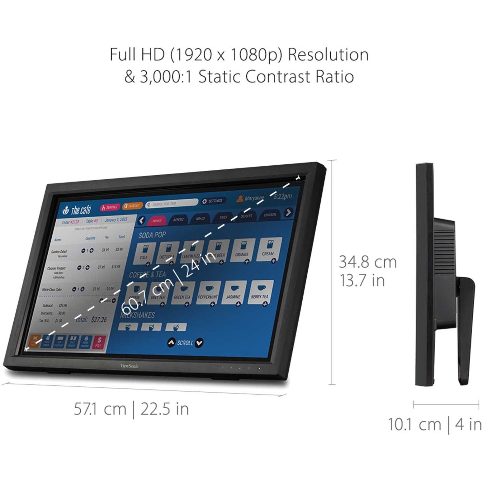 ViewSonic TD2423D 24" Touch Display Full HD 10-Point IR Touch USB Hub Wall Mountable