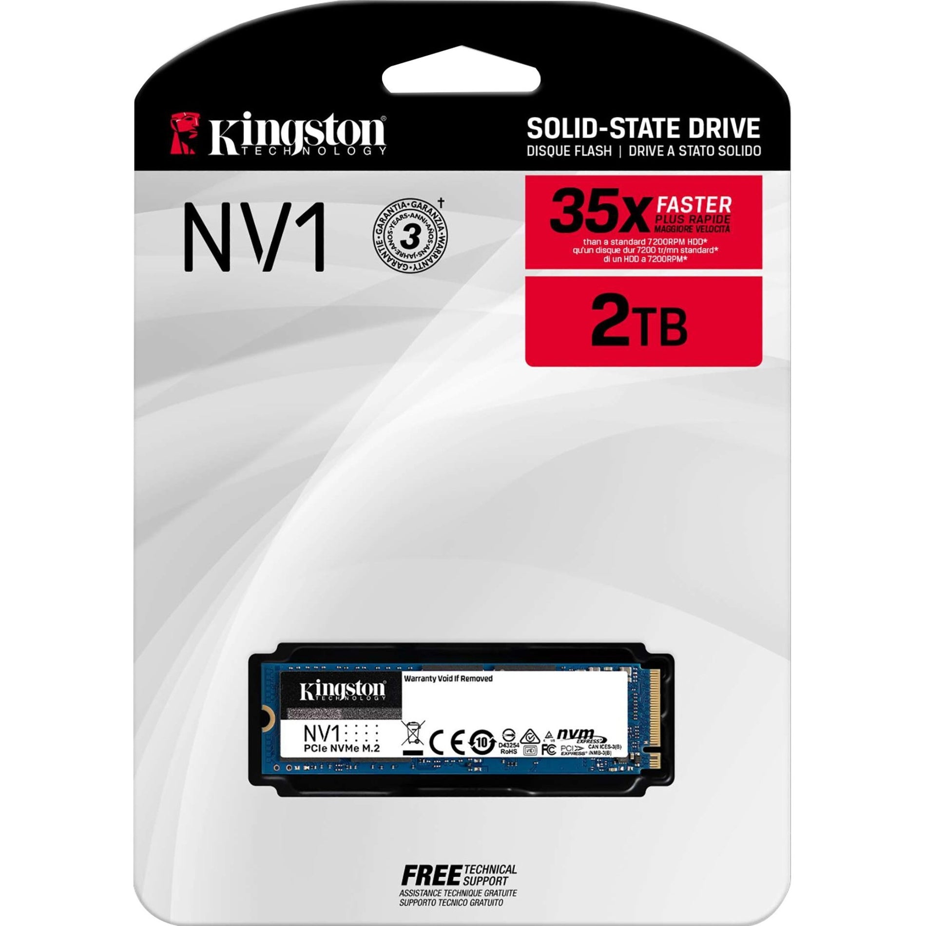 Kingston SNVS/2000G NV1 NVME PCIE SSD, 1.95 TB, 5 Year Warranty, 2100 MB/s Read, 1700 MB/s Write