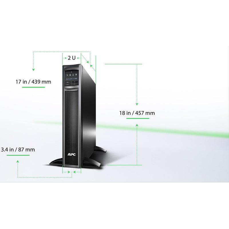 Dimensional diagram of APC Smart-UPS SMX1000CNC showing measurements in tower configuration