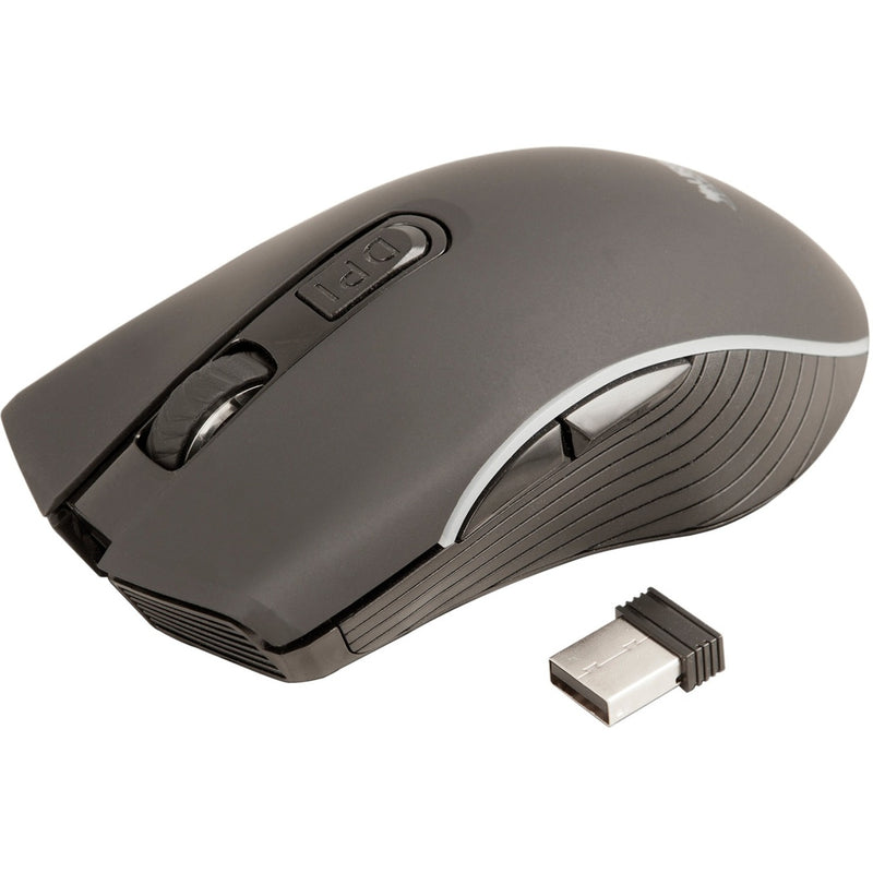 ONLEE wireless mouse in matte black with nano USB receiver, showing top view of buttons and scroll wheel