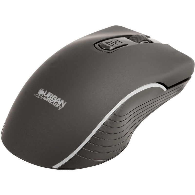 Angled view of ONLEE mouse showing Urban Factory branding and sleek design elements