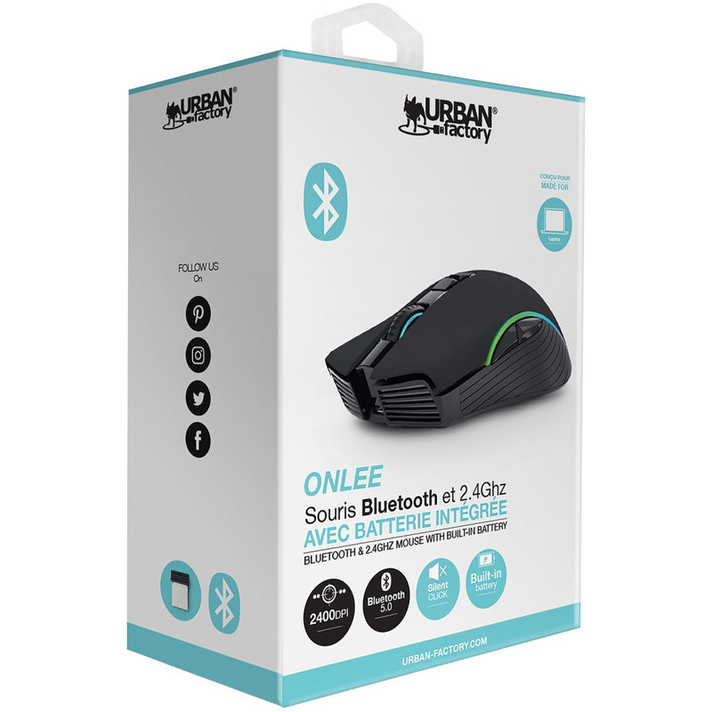 ONLEE mouse retail packaging showing product features and specifications