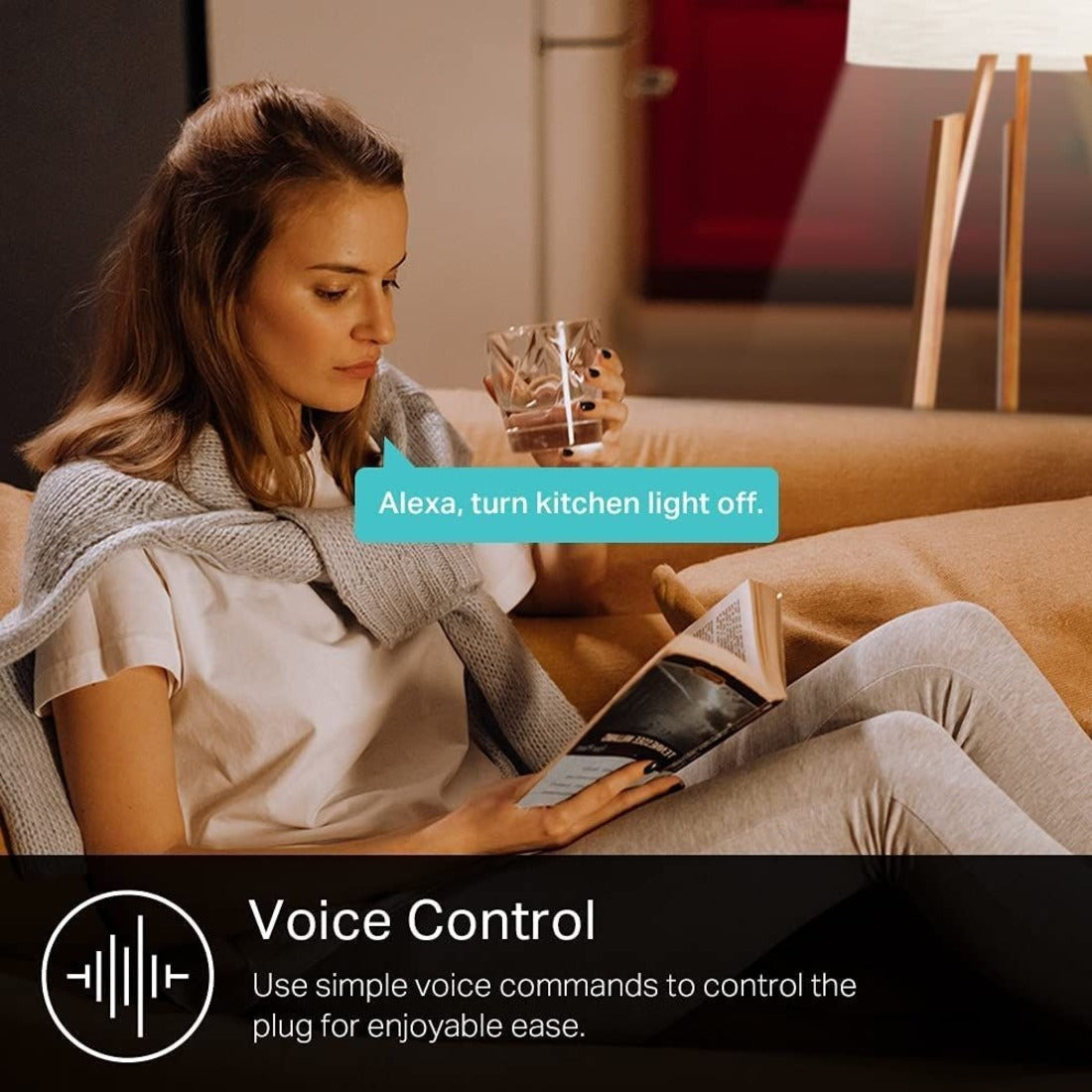 Person using voice commands to control smart plug while reading-alternate-image11