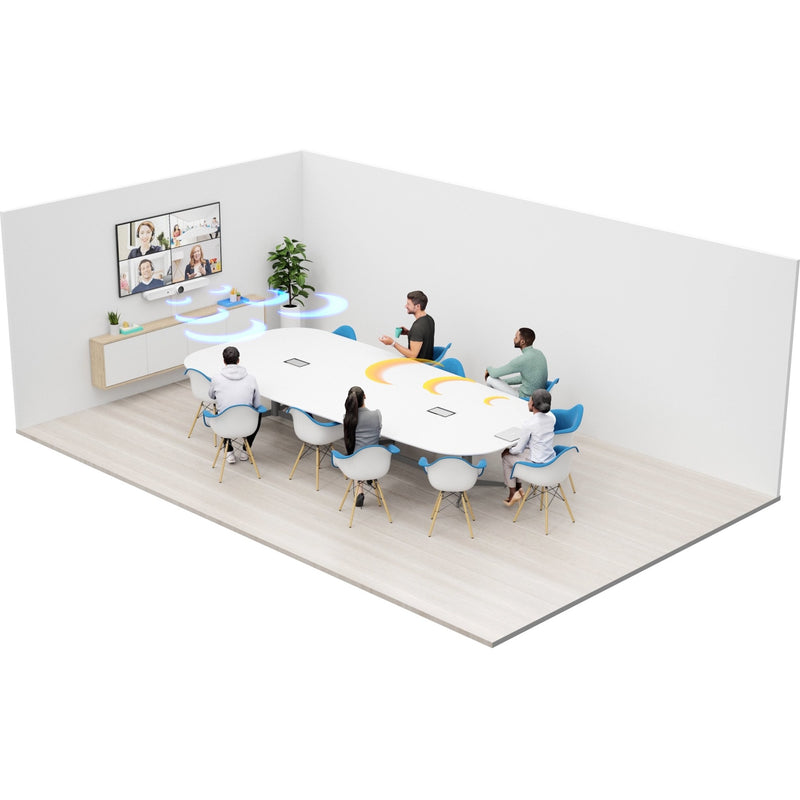 3D render of collaborative meeting space with Rally Bar Mini