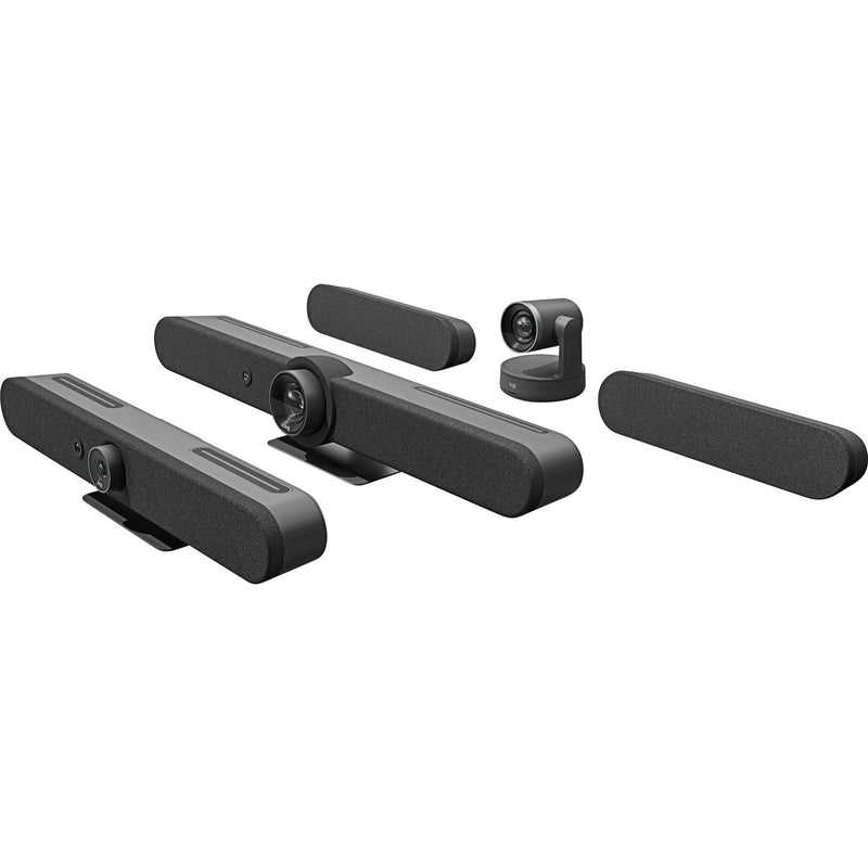 Product family shot of Logitech Rally Bar Mini and related conferencing products