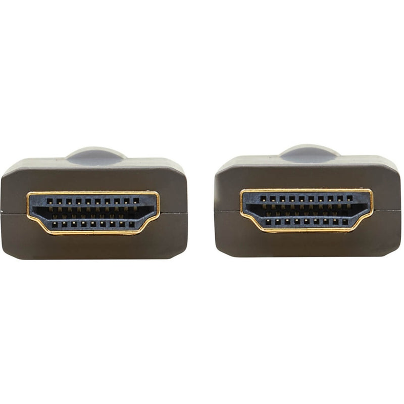 Detailed view of HDMI connector ports on Tripp Lite P568FA-10M showing gold-plated pin configuration