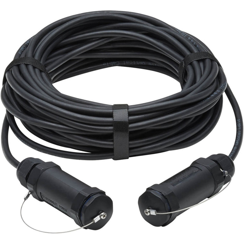 Full-length view of Tripp Lite armored fiber optic HDMI cable with cable management straps