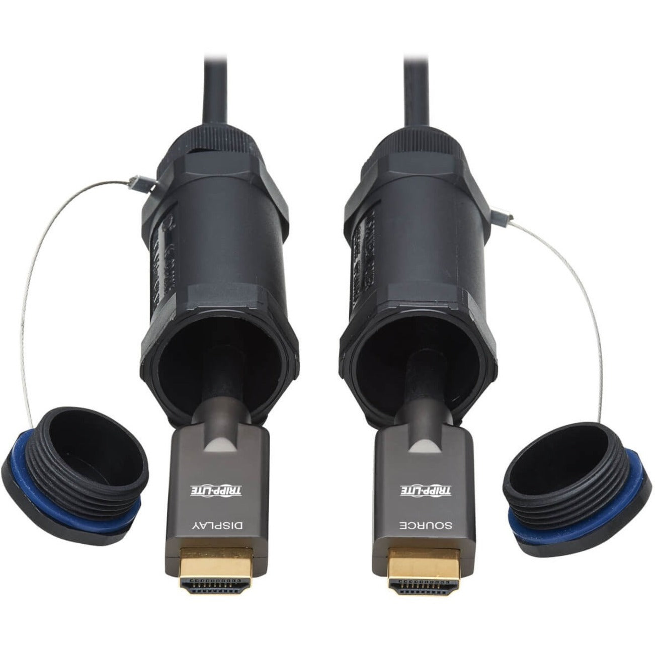 Close-up of IP68-rated HDMI connectors with protective caps and watertight seals-alternate-image1