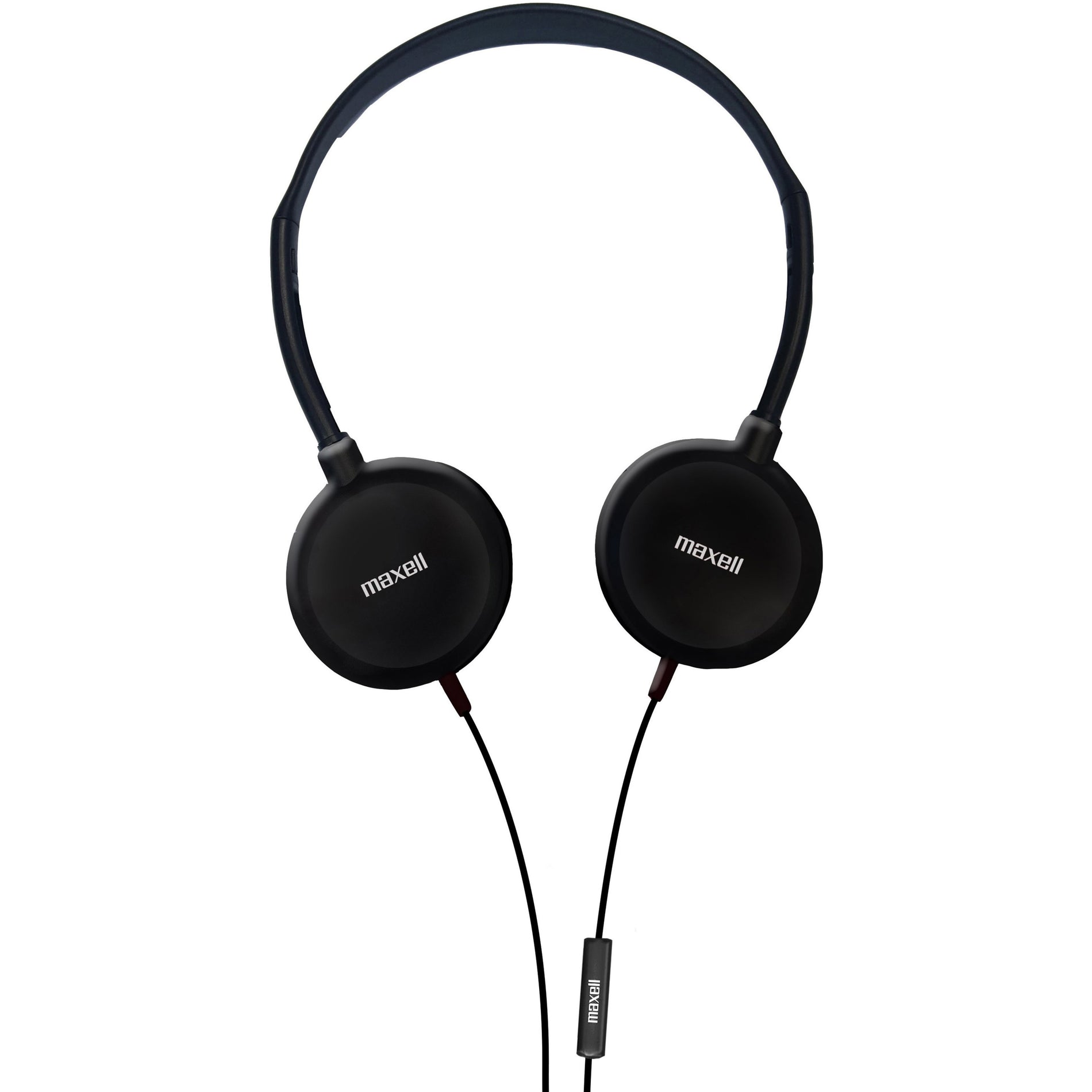 Front view of Maxell HP200MIC black headphones showing adjustable headband and ear cups-alternate-image2