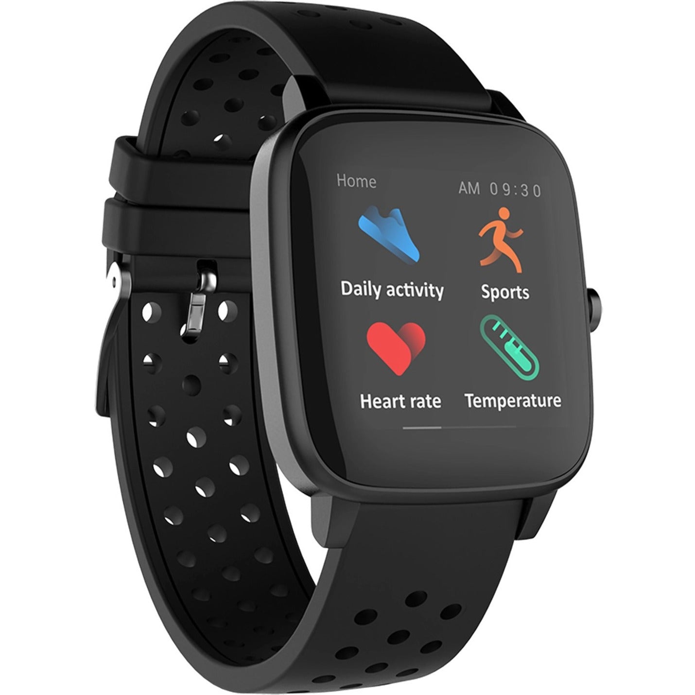 Supersonic smartwatch displaying main menu with health tracking icons including daily activity, sports, heart rate, and temperature monitoring-alternate-image1