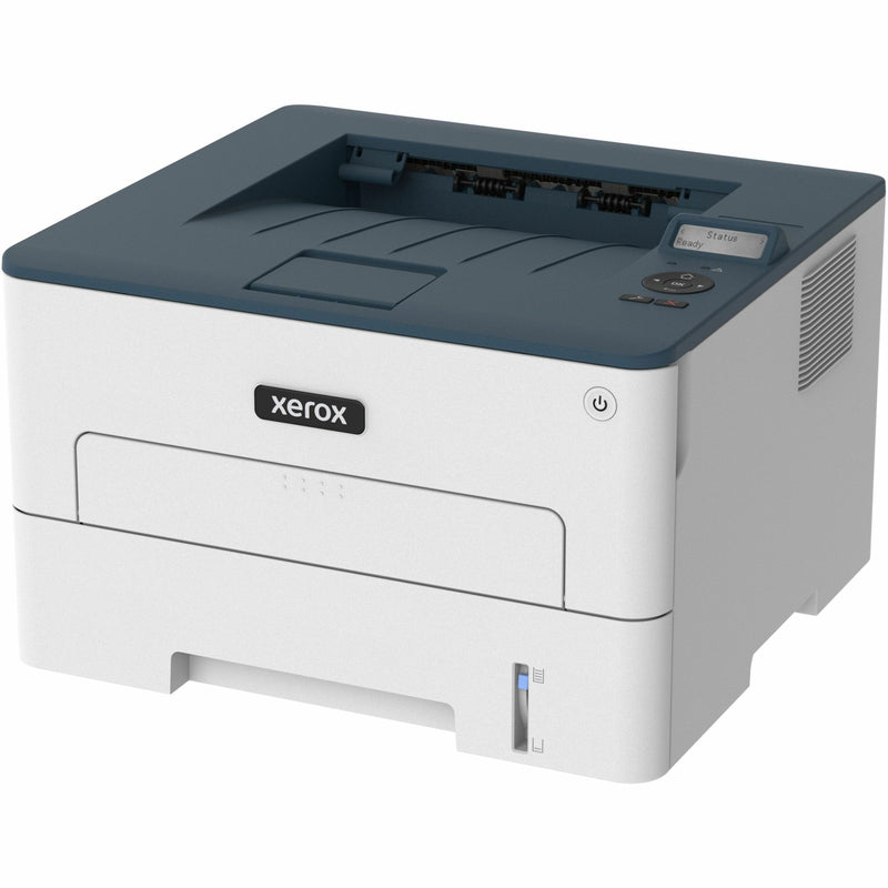 Angular view of Xerox B230 printer emphasizing compact design and wireless capabilities